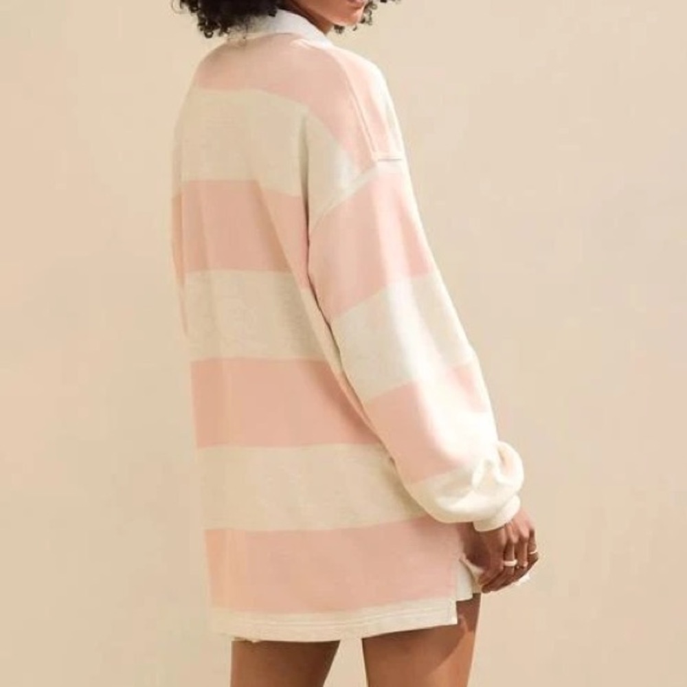 Aerie Prep Rally Rugby Stripe Sweatshirt Pink Oversized Preppy.         22 - Picture 11 of 13